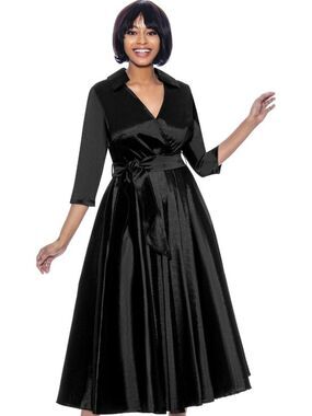 Eien Women's Black 3/4 Sleeve A-Line Shirt Dress Size L